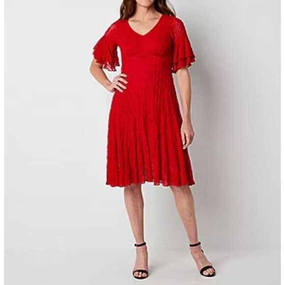 Rabbit Rabbit Rabbit Design Short Sleeve Lace Fit + Flare Dress Size 12 - Picture 1 of 4